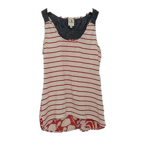 One September denim red white tank top